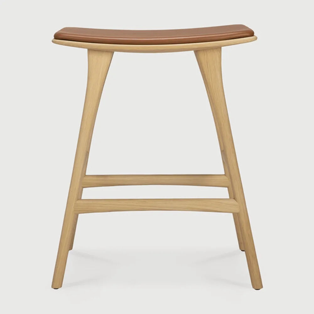 Ethnicraft – Osso – Tabouret Osso – Chêne - Cuir Cognac - Tabouret de cuisine