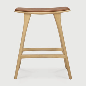 Ethnicraft – Osso – Tabouret Osso – Chêne - Cuir Cognac - Tabouret de cuisine