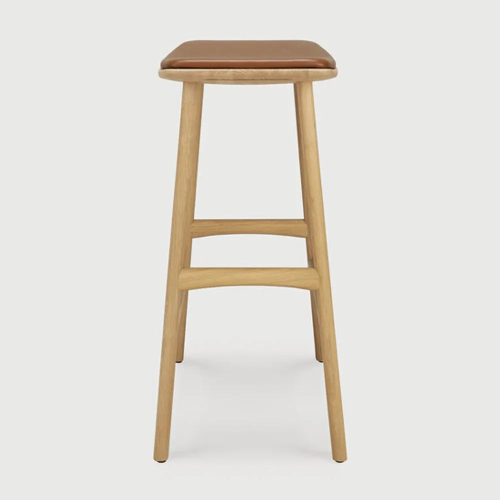 Ethnicraft – Osso – Tabouret Osso – Chêne - Cuir Cognac - Tabouret de cuisine