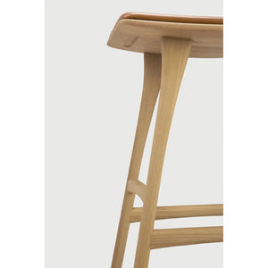 Ethnicraft – Osso – Tabouret Osso – Chêne - Cuir Cognac - Tabouret de cuisine