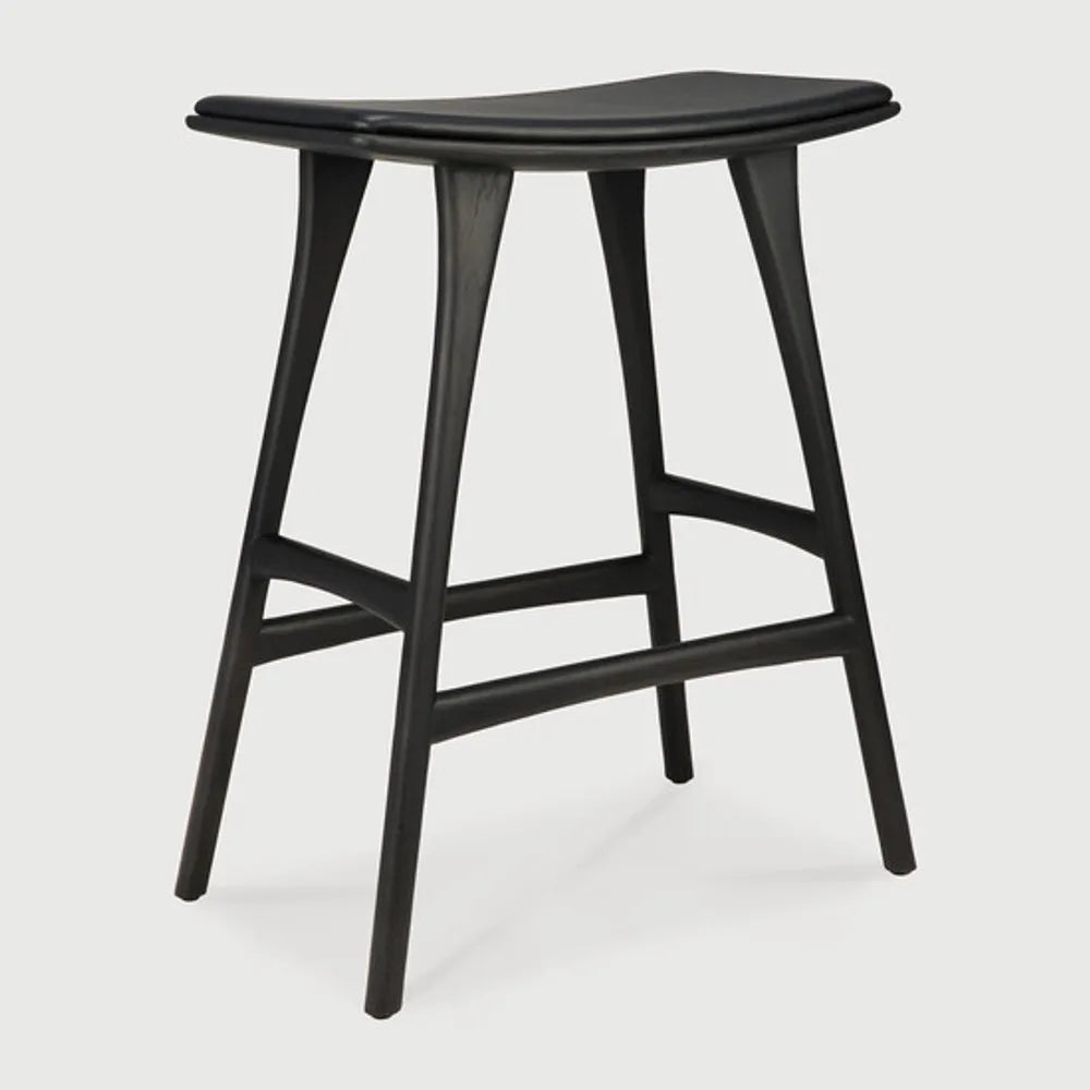 Ethnicraft – Osso – Tabouret Osso – Chêne noir - Cuir Black - Tabouret de cuisine