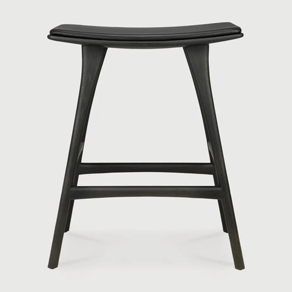 Ethnicraft – Osso – Tabouret Osso – Chêne noir - Cuir Black - Tabouret de cuisine