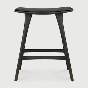 Ethnicraft – Osso – Tabouret Osso – Chêne noir - Cuir Black - Tabouret de cuisine