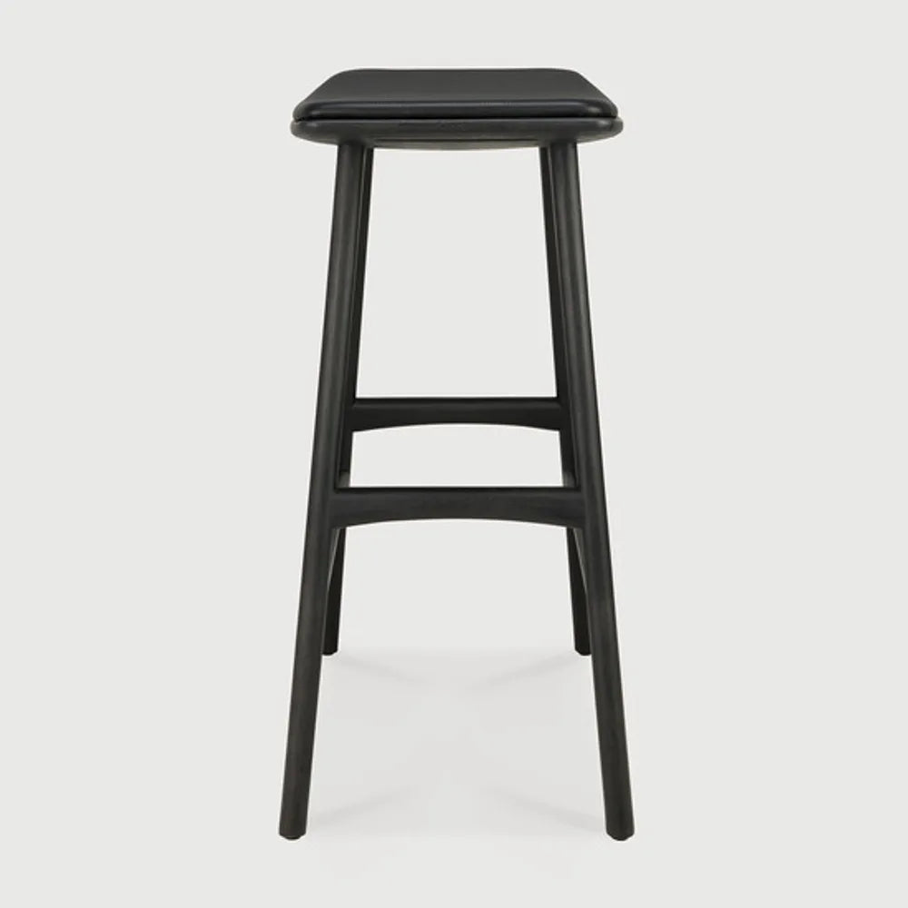 Ethnicraft – Osso – Tabouret Osso – Chêne noir - Cuir Black - Tabouret de cuisine