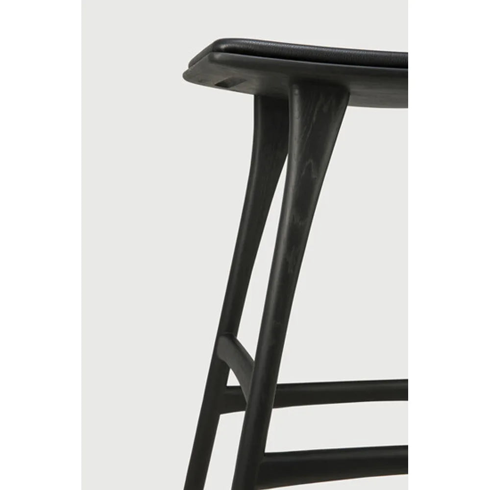 Ethnicraft – Osso – Tabouret Osso – Chêne noir - Cuir Black - Tabouret de cuisine