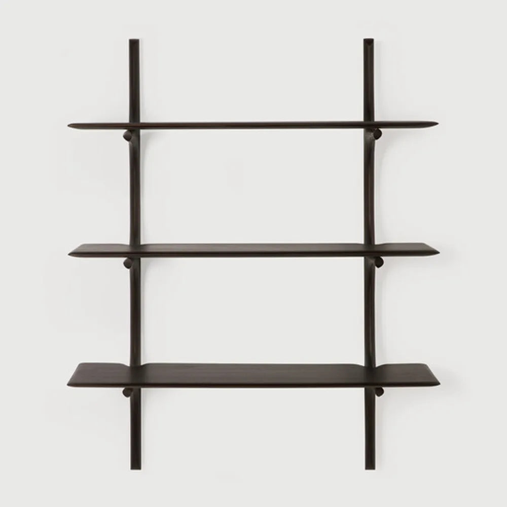 Ethnicraft – PI – Etagere Murale Pi – Acajou brun foncé - 3 étagères