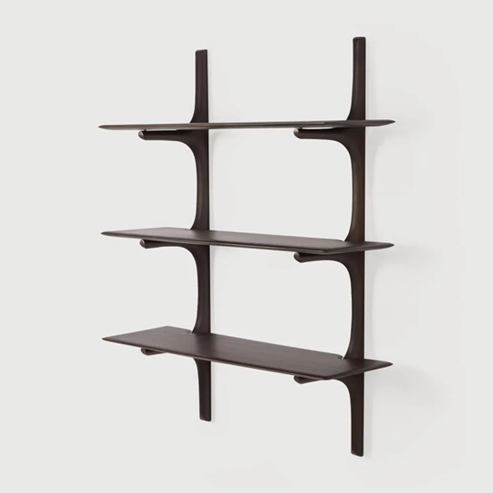 Ethnicraft – PI – Etagere Murale Pi – Acajou brun foncé - 3 étagères