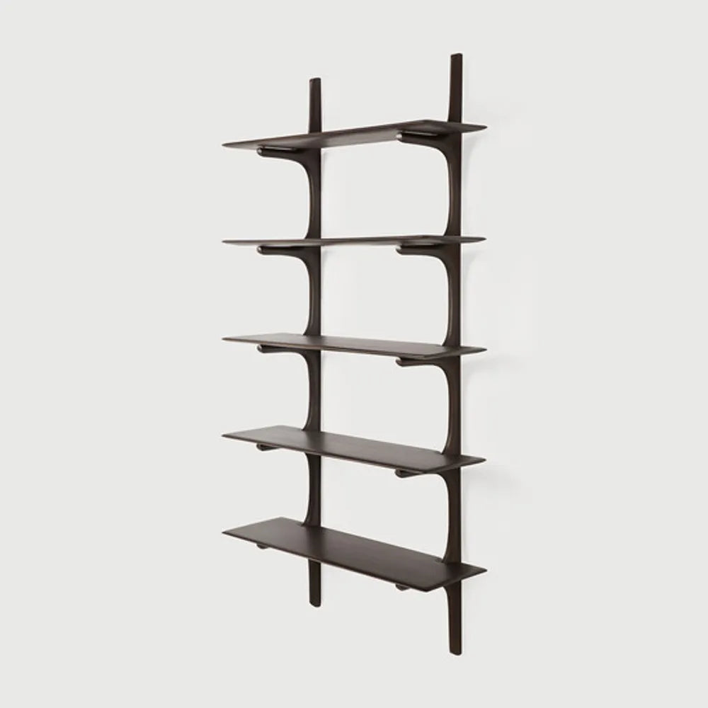 Ethnicraft – PI – Etagere Murale Pi – Acajou brun foncé - 5 étagères