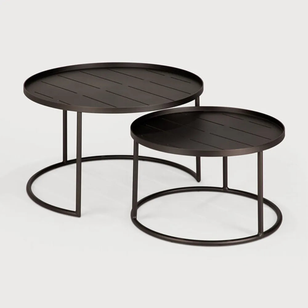 Ethnicraft – Tables à plateau – Set De Tables Basses A Plateaux De Jardin – Aluminium Dark Bronze