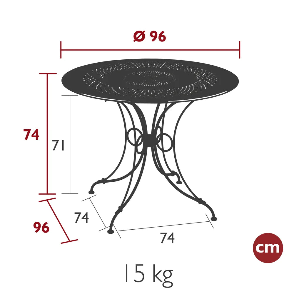 Fermob – Table ø 96 cm – guide de dimensions
