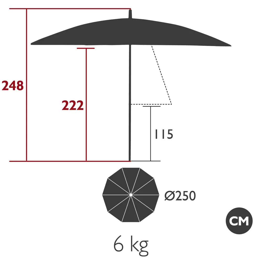 Fermob – Parasol ø250 cm – guide de dimensions
