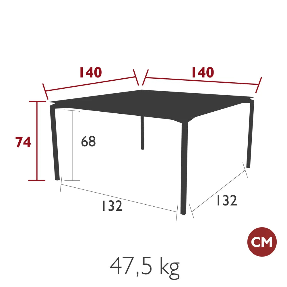 Fermob – Table 140 x 140 cm – guide de dimensions