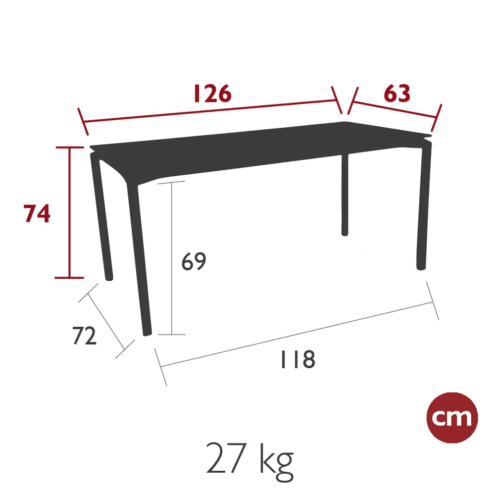 Fermob – Table mat velouté 126 x 63 cm – guide de dimensions