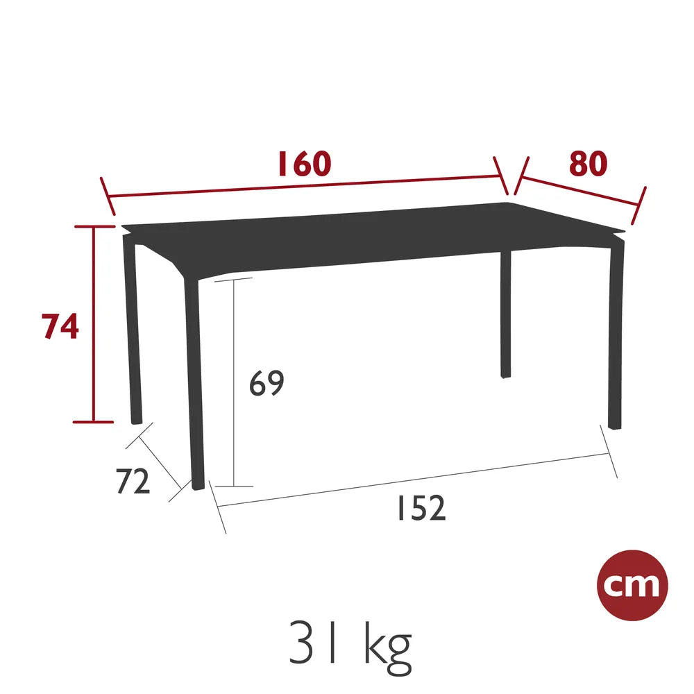 Fermob – Table mat velouté 160 x 80 cm – guide de dimensions