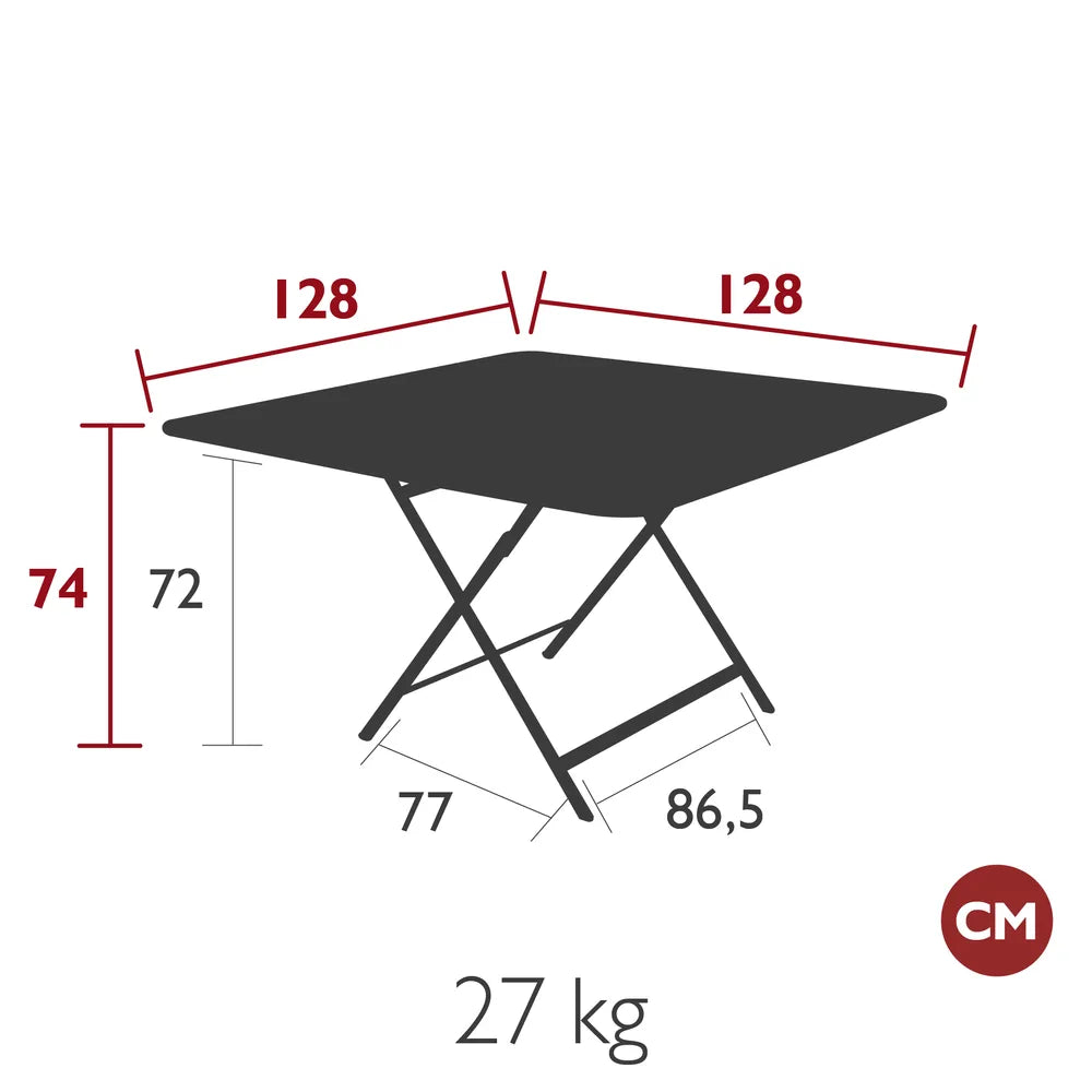 Fermob – Table 128 x 128 cm – guide de dimensions