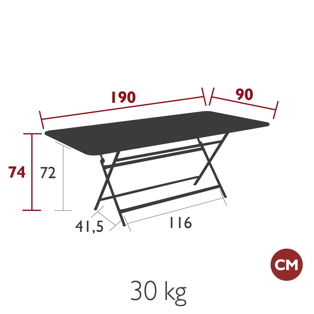 Fermob – Table 190 x 90 cm – guide de dimensions