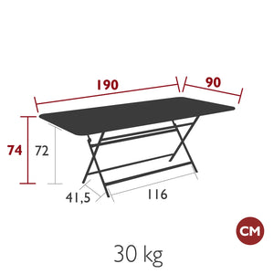 Fermob – Table 190 x 90 cm – guide de dimensions