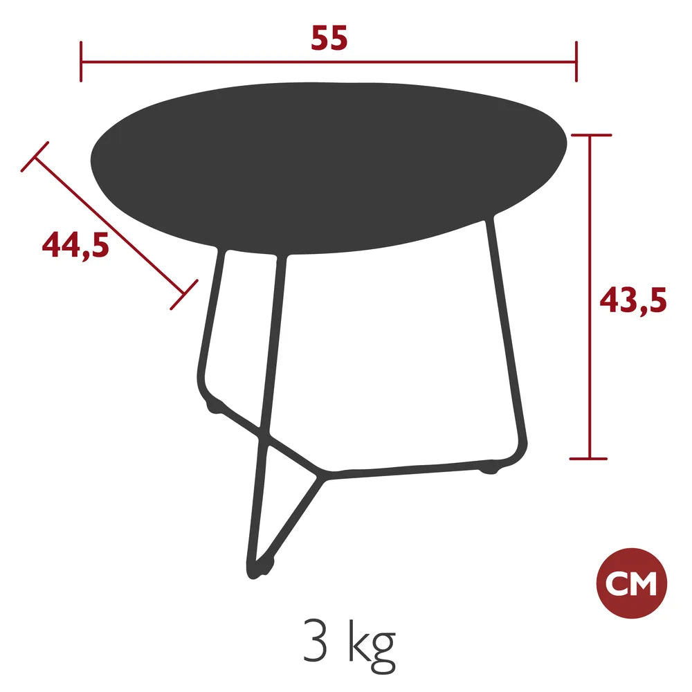 Fermob – Table basse ovale 55 x 44.5 cm, plateau amovible – guide de dimensions
