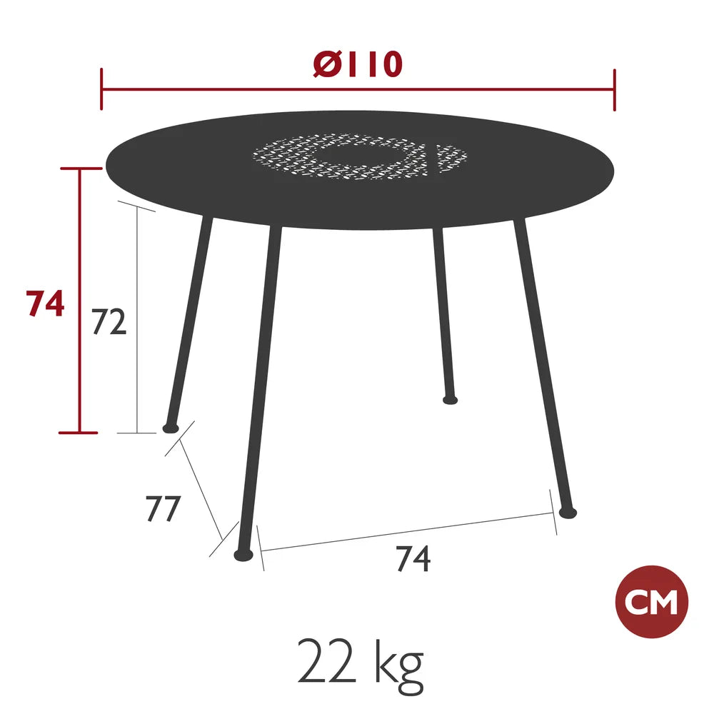 Fermob – Table ø 110 cm – guide de dimensions