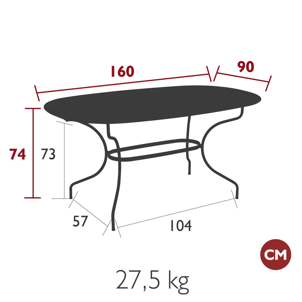 Fermob – Table ovale 160 x 90 cm – guide de dimensions