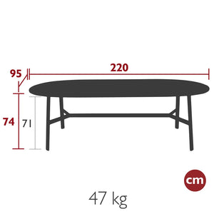 Fermob – Table chêne ovale 220 x 95 cm – guide de dimensions