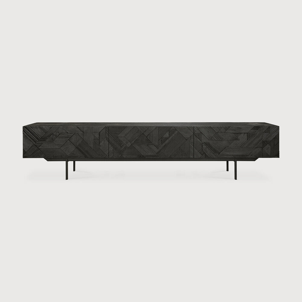 Ethnicraft - Meuble TV Graphic - Teck – 1 abattant - 2 tiroirs - 240 x 45 x H51