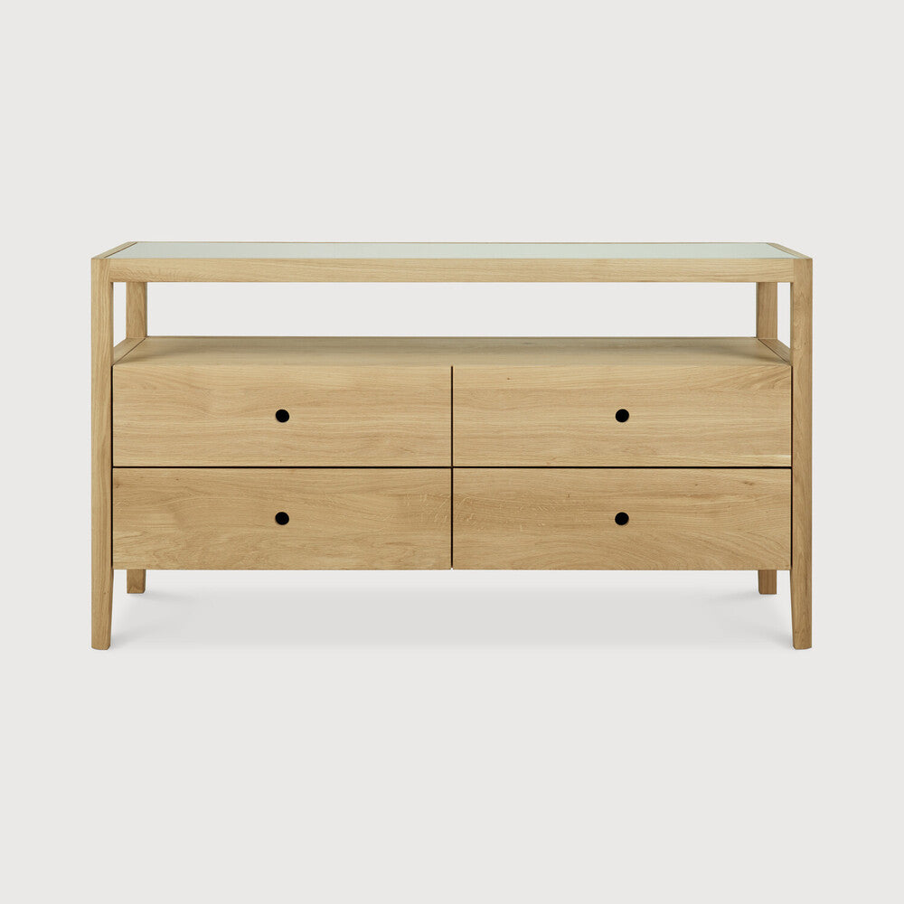 Ethnicraft - Commode Spindle - Chêne massif - Naturel (plateau supérieur verre)- 150 x 56 x H83