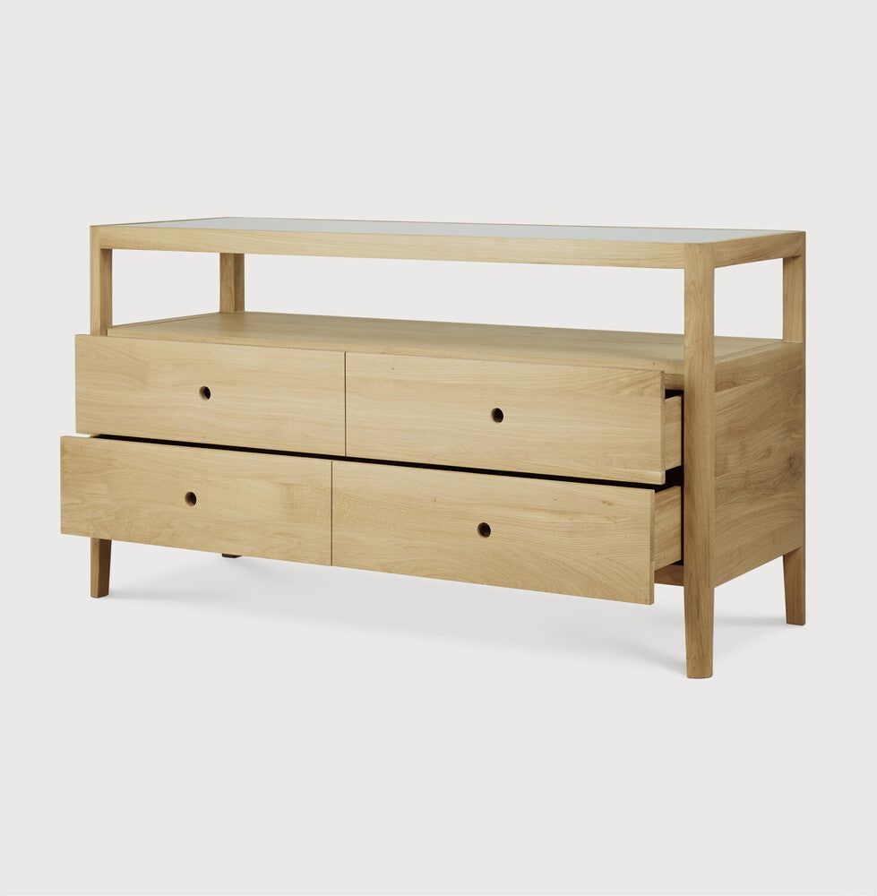 Ethnicraft - Commode Spindle - Chêne massif - Naturel (plateau supérieur verre)- 150 x 56 x H83
